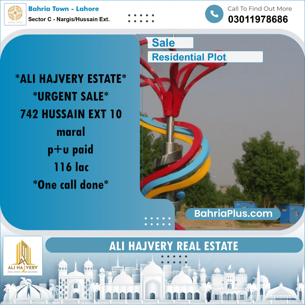 Residential Plot for Sale in Sector C - Nargis/Hussain Ext. -  Bahria Town, Lahore - (BP-169382)
