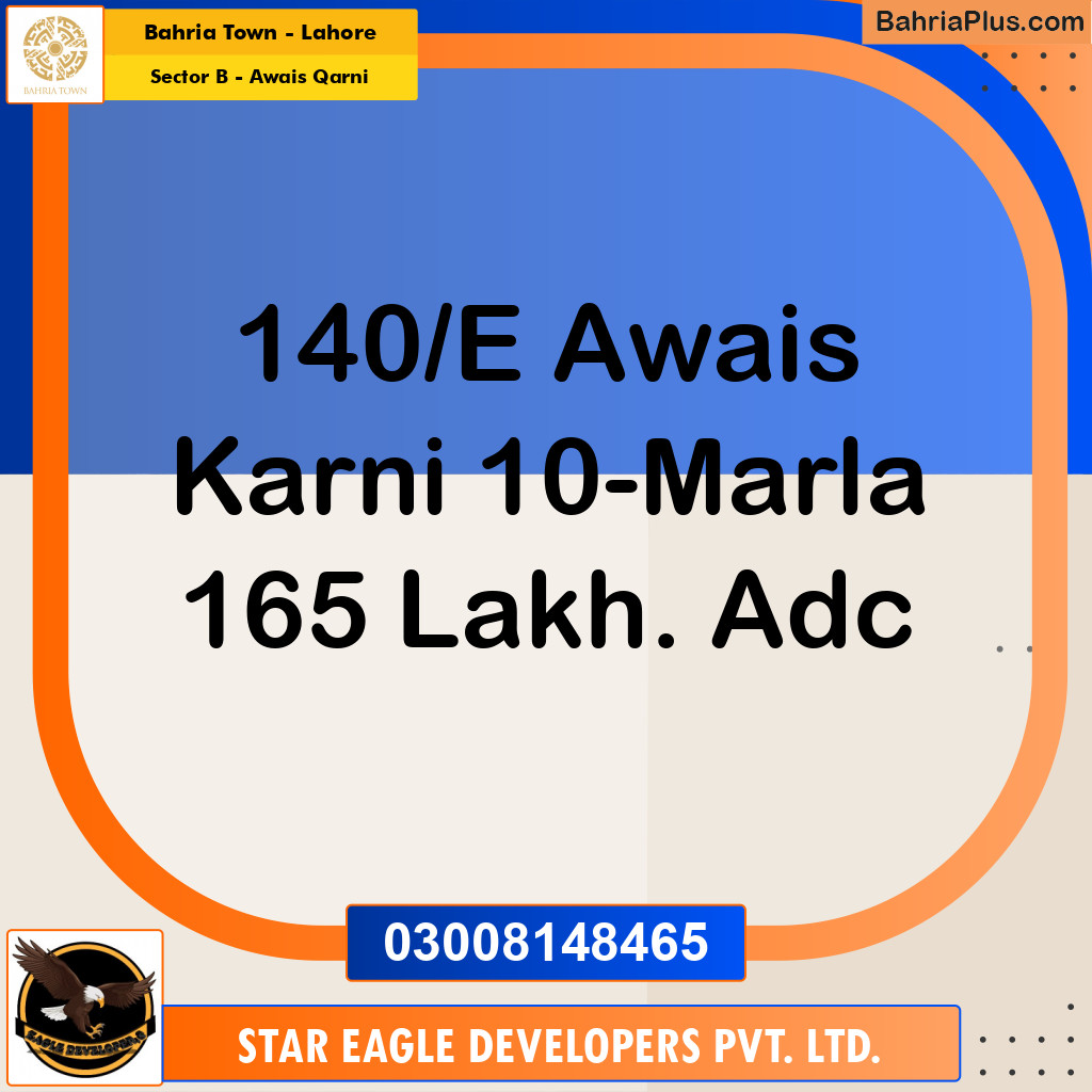 Residential Plot for Sale in Sector B - Awais Qarni -  Bahria Town, Lahore - (BP-169407)