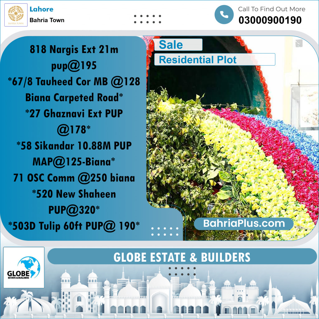Residential Plot for Sale in Sector C - Nargis/Hussain Ext. -  Bahria Town, Lahore - (BP-169418)