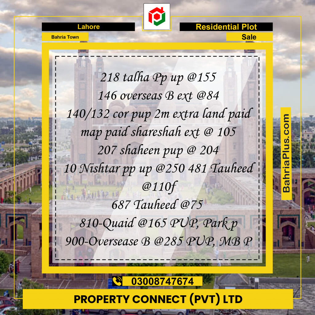 Residential Plot for Sale in Sector F - Talha Block -  Bahria Town, Lahore - (BP-169433)