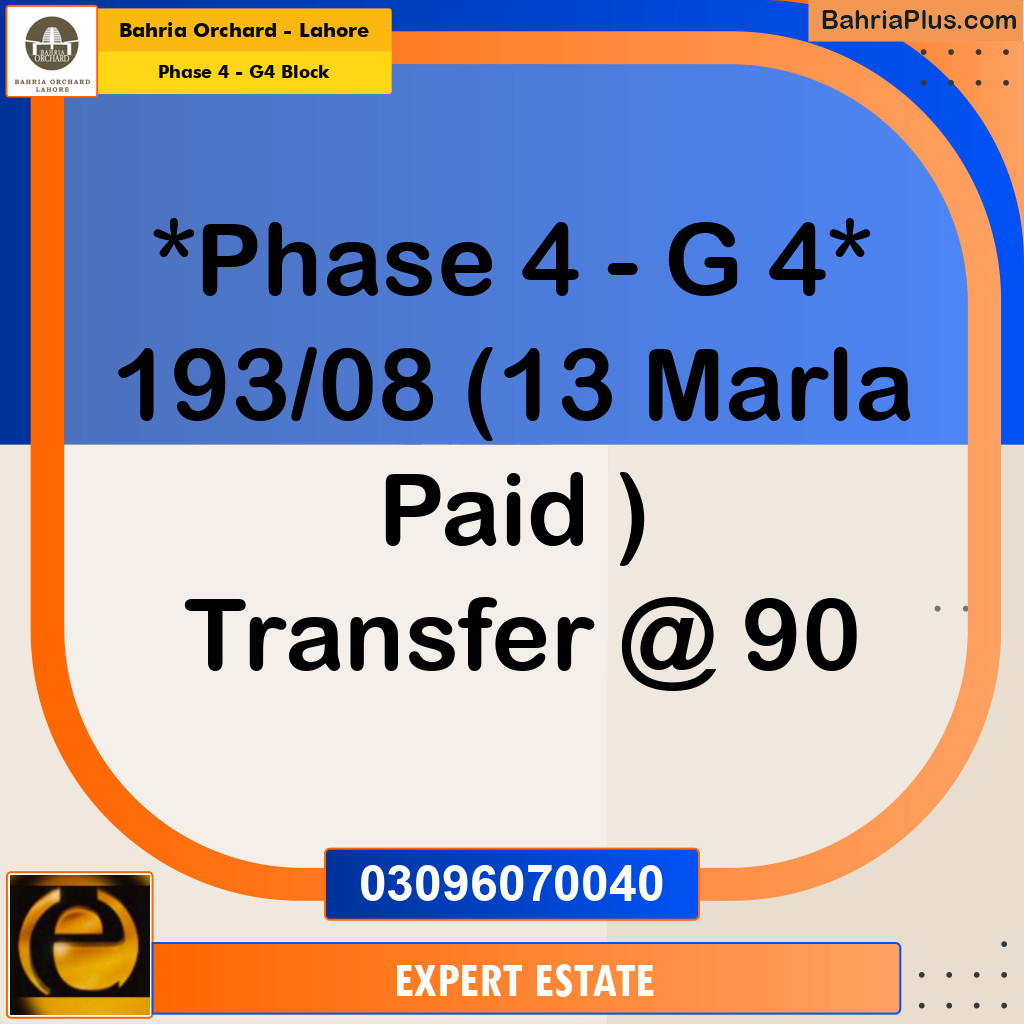 Residential Plot for Sale in Phase 4 - G4 Block - Bahria Orchard, Lahore - (BP-169469)