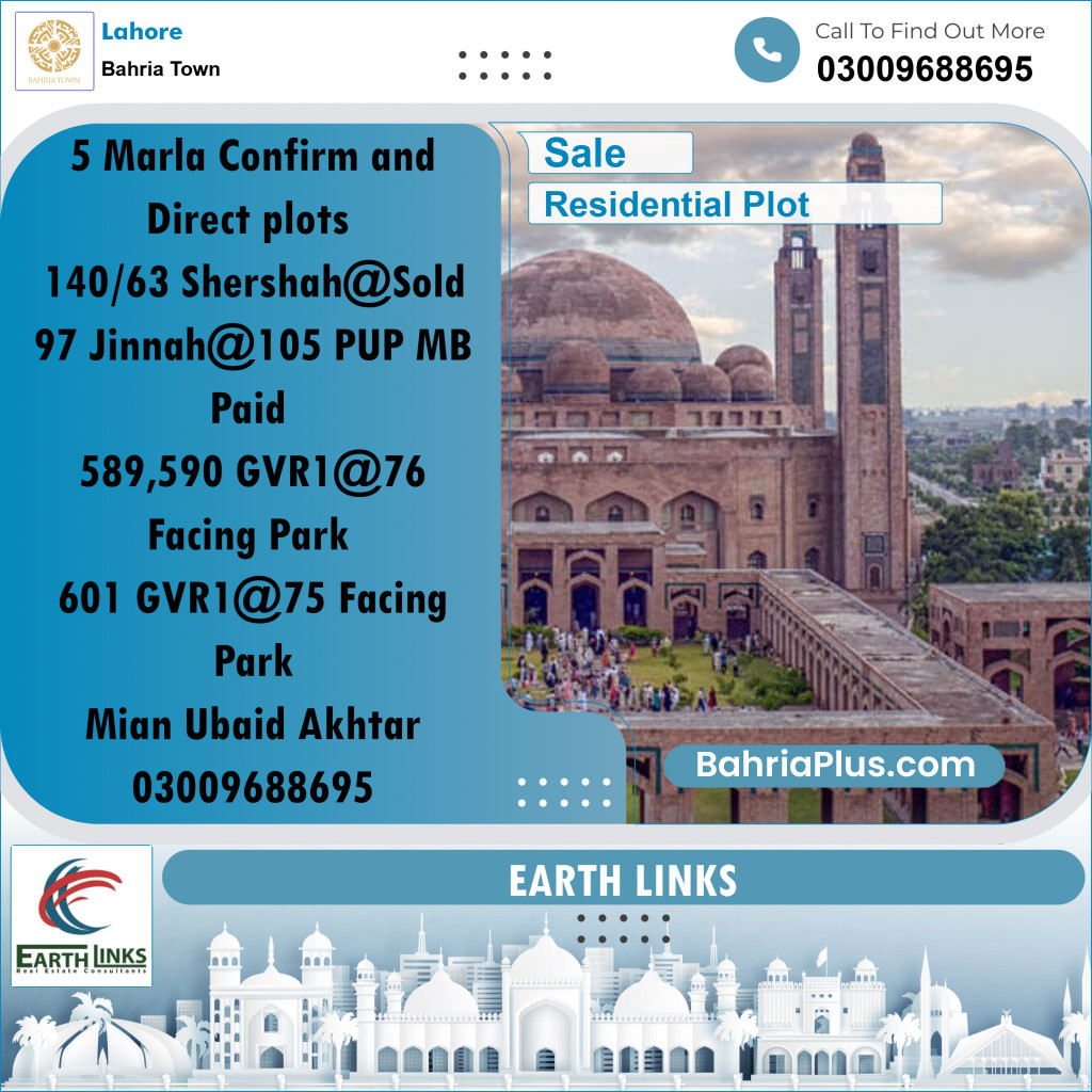 Residential Plot for Sale in Sector F - Shershah Block - Bahria Town, Lahore - (BP-169479)