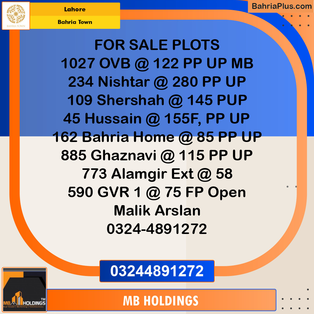 Residential Plot for Sale in Overseas B -  Bahria Town, Lahore - (BP-169483)