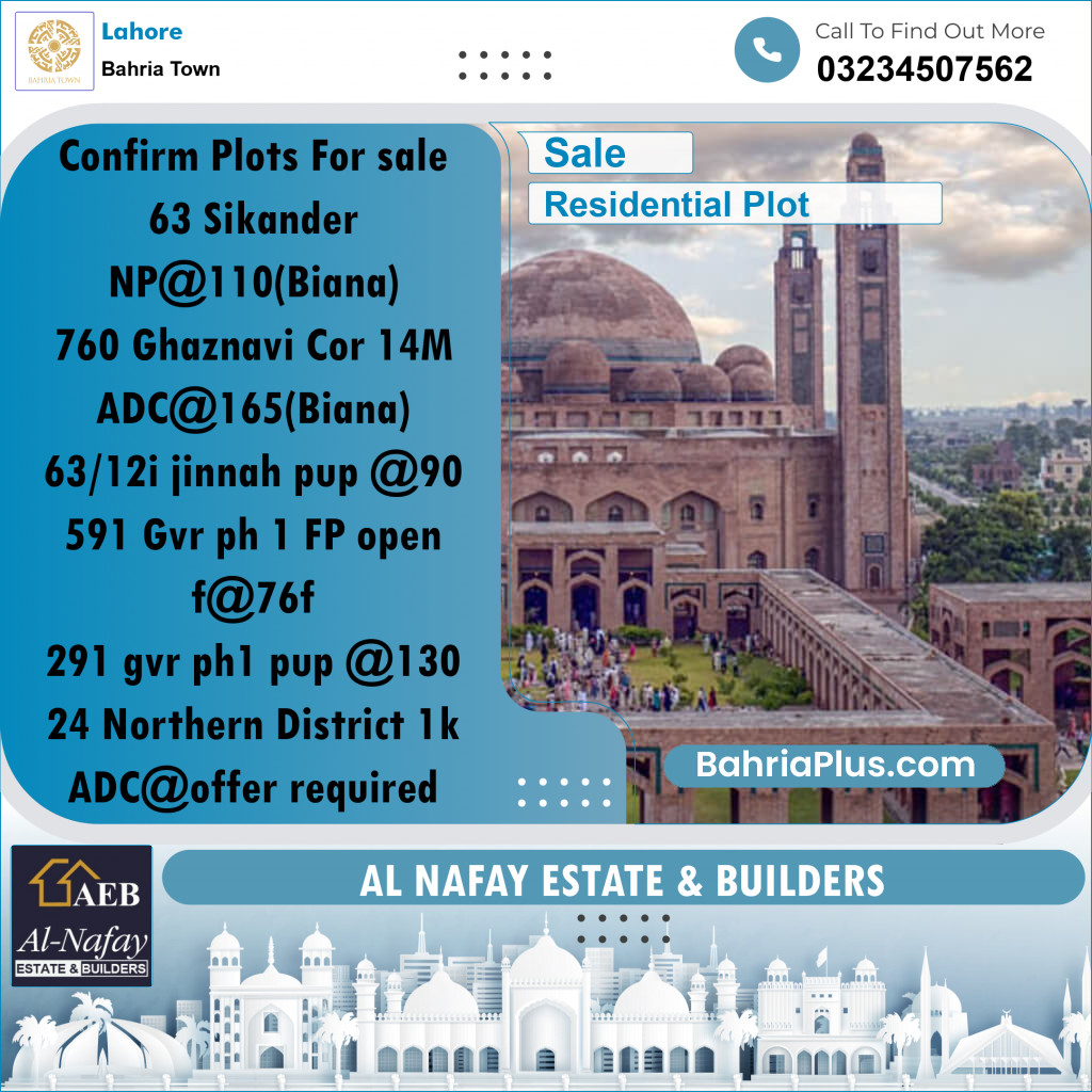 Residential Plot for Sale in Sector F - Sikander Block -  Bahria Town, Lahore - (BP-169491)