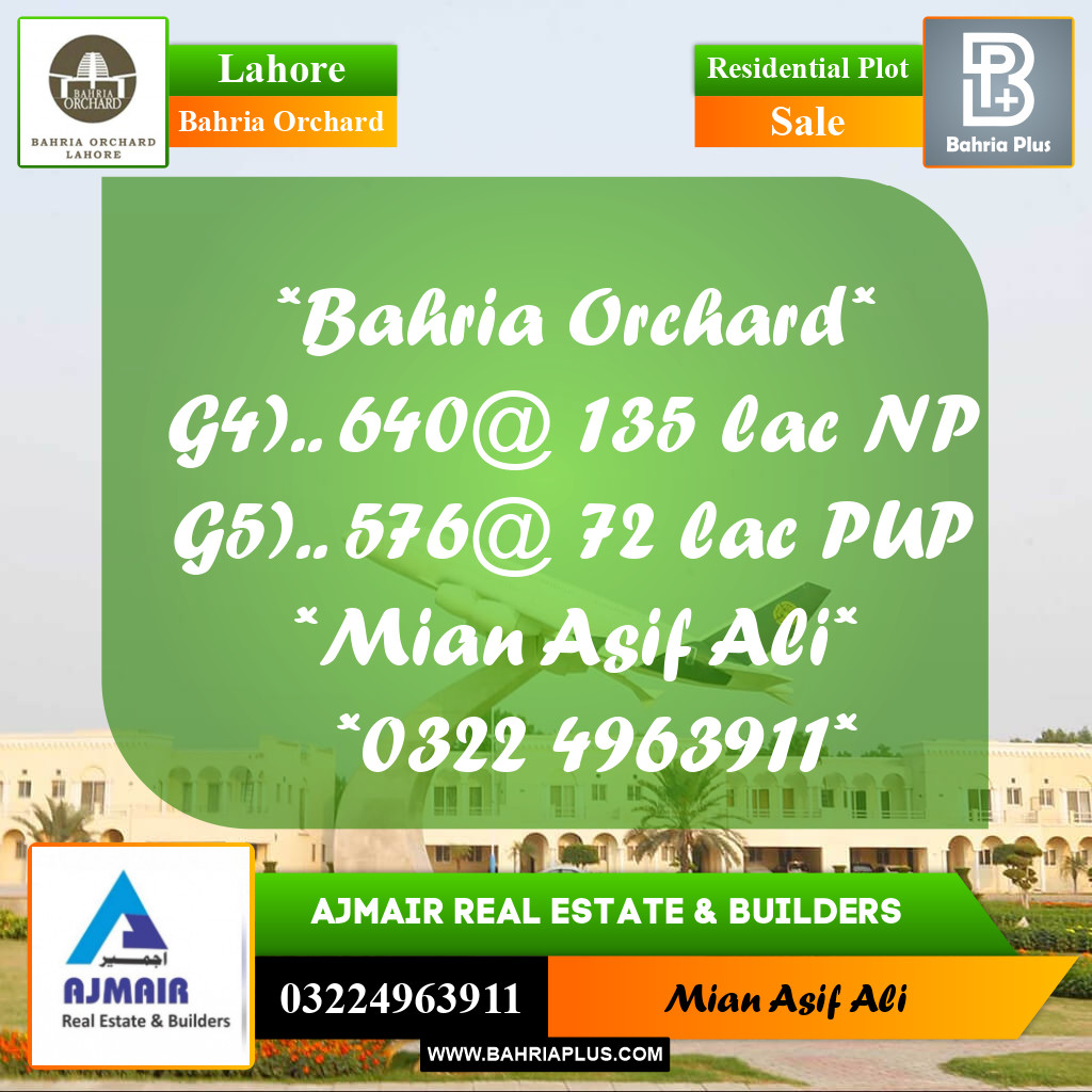 Residential Plot for Sale in Phase 4 - G4 Block -  Bahria Orchard, Lahore - (BP-169515)