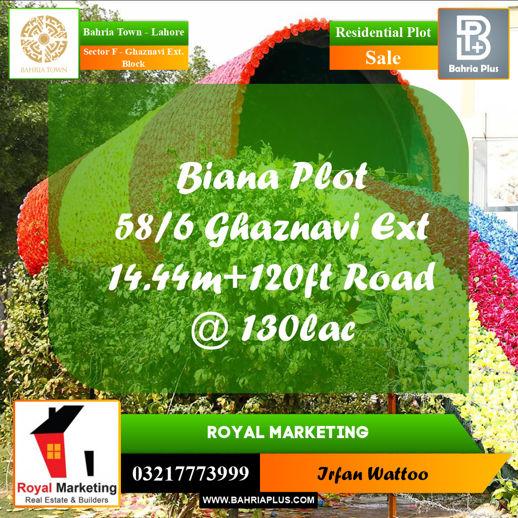 Residential Plot for Sale in Sector F - Ghaznavi Ext. Block - Bahria Town, Lahore - (BP-169560)