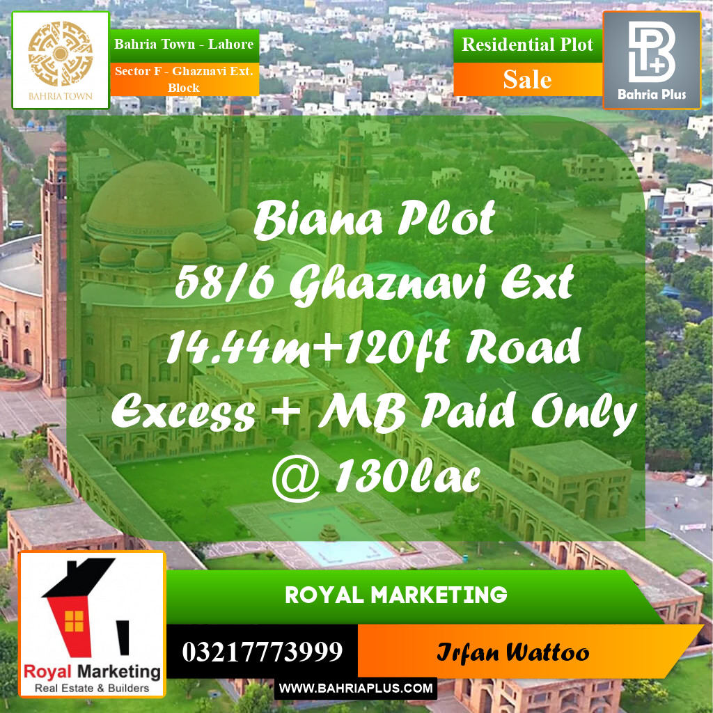 Residential Plot for Sale in Sector F - Ghaznavi Ext. Block -  Bahria Town, Lahore - (BP-169565)