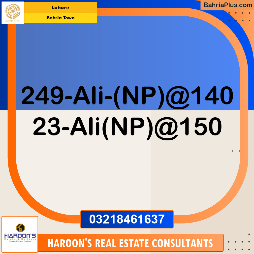 Residential Plot for Sale in Sector B - Ali Block - Bahria Town, Lahore - (BP-169577)
