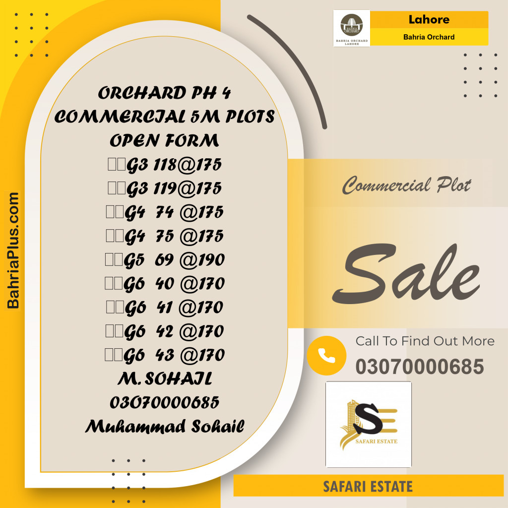 Commercial Plot for Sale in Phase 4 - G3 Block -  Bahria Orchard, Lahore - (BP-169593)