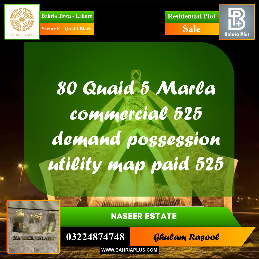 Residential Plot for Sale in Sector E - Quaid Block -  Bahria Town, Lahore - (BP-169609)