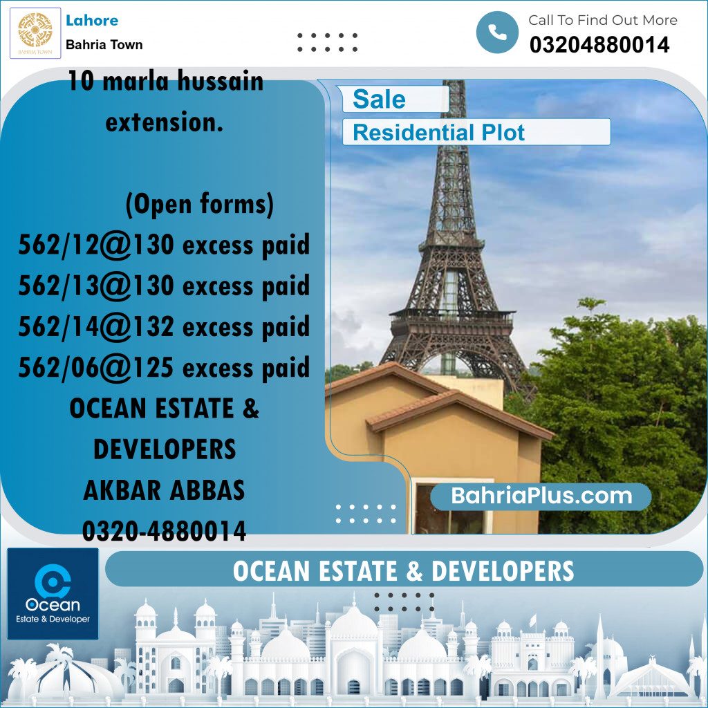 Residential Plot for Sale in Sector C - Nargis/Hussain Ext. -  Bahria Town, Lahore - (BP-169623)