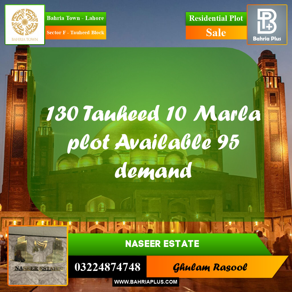 Residential Plot for Sale in Sector F - Tauheed Block -  Bahria Town, Lahore - (BP-169646)
