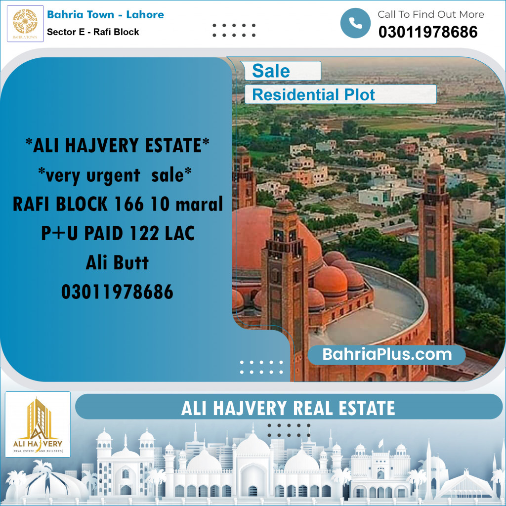 Residential Plot for Sale in Sector E - Rafi Block -  Bahria Town, Lahore - (BP-169680)
