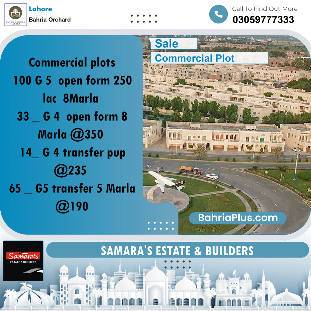 Commercial Plot for Sale in Phase 4 - G5 Block -  Bahria Orchard, Lahore - (BP-169708)