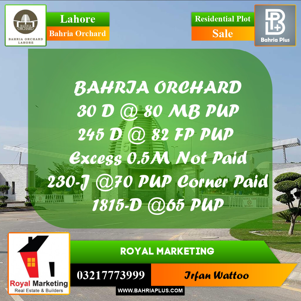 Residential Plot for Sale in Phase 2 - D Block -  Bahria Orchard, Lahore - (BP-169709)