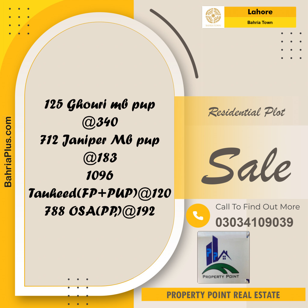 Residential Plot for Sale in Sector B - Ghouri Block - Bahria Town, Lahore - (BP-169772)