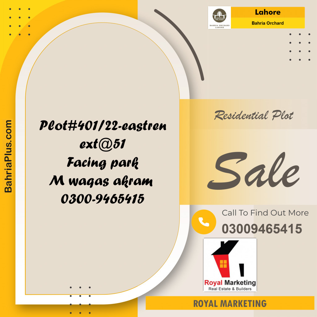 Residential Plot for Sale in Phase 1 - Eastern District Ext. I -  Bahria Orchard, Lahore - (BP-169775)