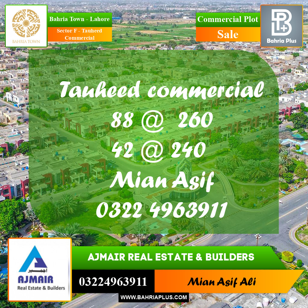 Commercial Plot for Sale in Sector F - Tauheed Commercial -  Bahria Town, Lahore - (BP-169779)