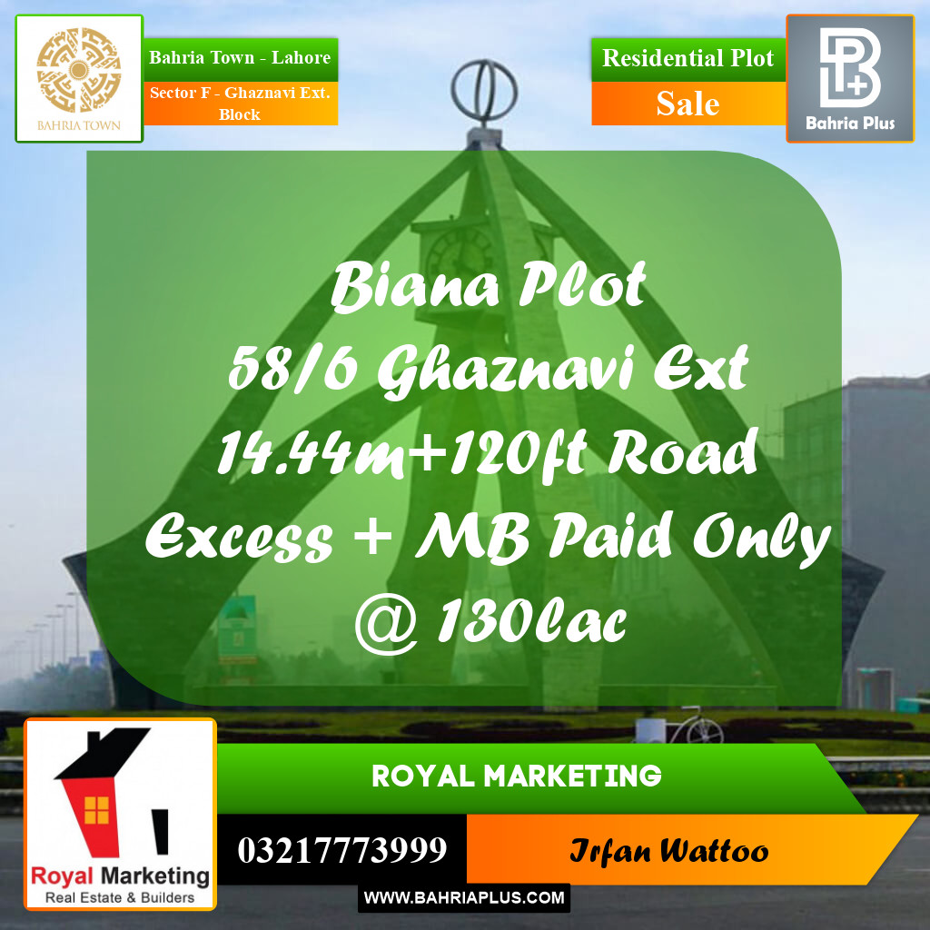 Residential Plot for Sale in Sector F - Ghaznavi Ext. Block - Bahria Town, Lahore - (BP-169783)