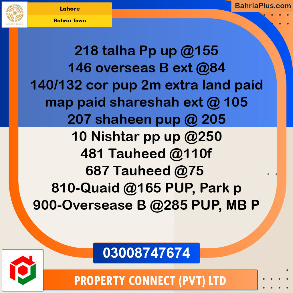 Residential Plot for Sale in Sector C - Tulip Block -  Bahria Town, Lahore - (BP-169831)