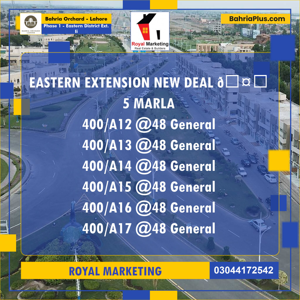 Residential Plot for Sale in Phase 1 - Eastern District Ext. II -  Bahria Orchard, Lahore - (BP-169841)