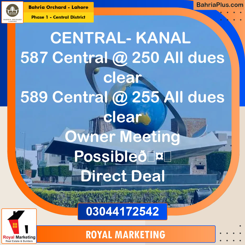 Residential Plot for Sale in Phase 1 - Central District - Bahria Orchard, Lahore - (BP-169856)