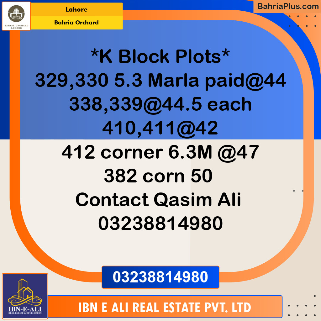 Residential Plot for Sale in Phase 2 - K Block -  Bahria Orchard, Lahore - (BP-169876)