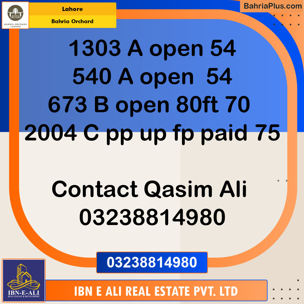 Residential Plot for Sale in OLC-A Block -  Bahria Orchard, Lahore - (BP-169878)
