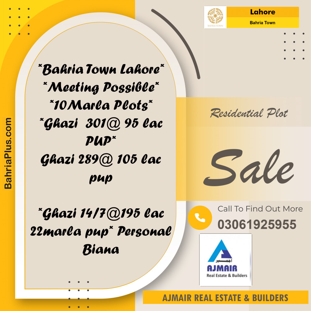 Residential Plot for Sale in Sector F - Ghazi Block -  Bahria Town, Lahore - (BP-169879)