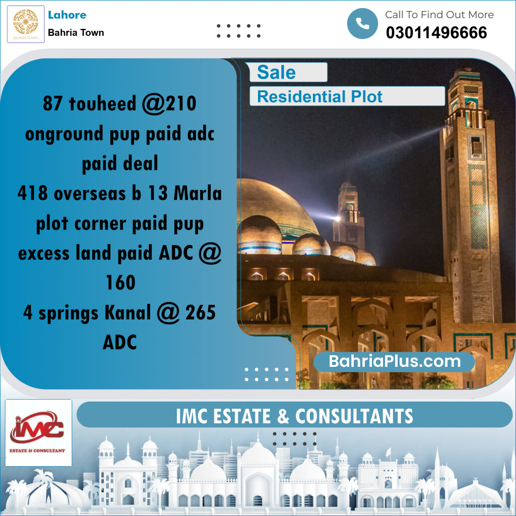 Residential Plot for Sale in Sector F - Tauheed Block - Bahria Town, Lahore - (BP-169888)