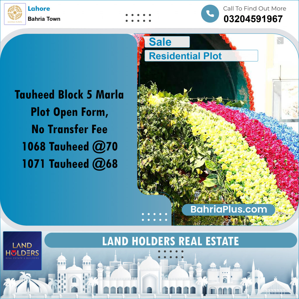 Residential Plot for Sale in Sector F - Tauheed Block -  Bahria Town, Lahore - (BP-169896)