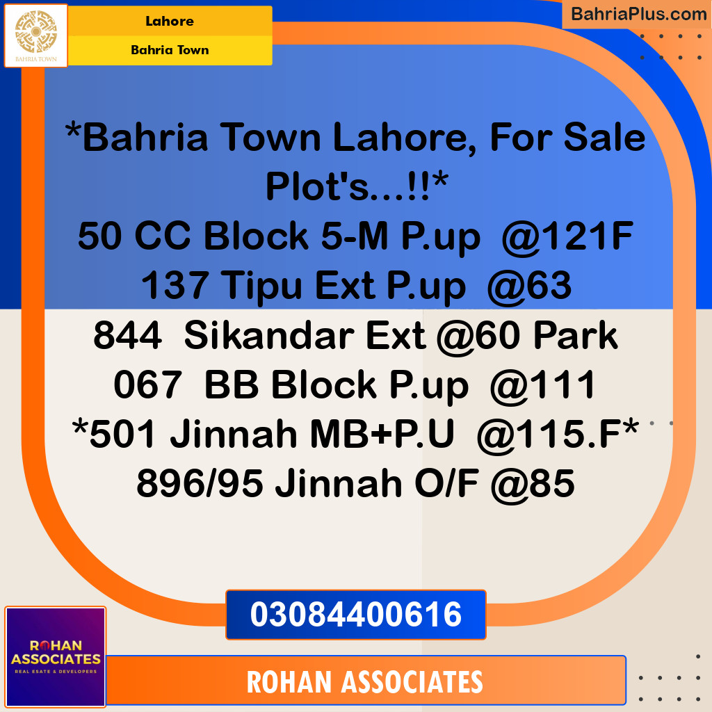 Residential Plot for Sale in Sector E - Jinnah Block -  Bahria Town, Lahore - (BP-169975)