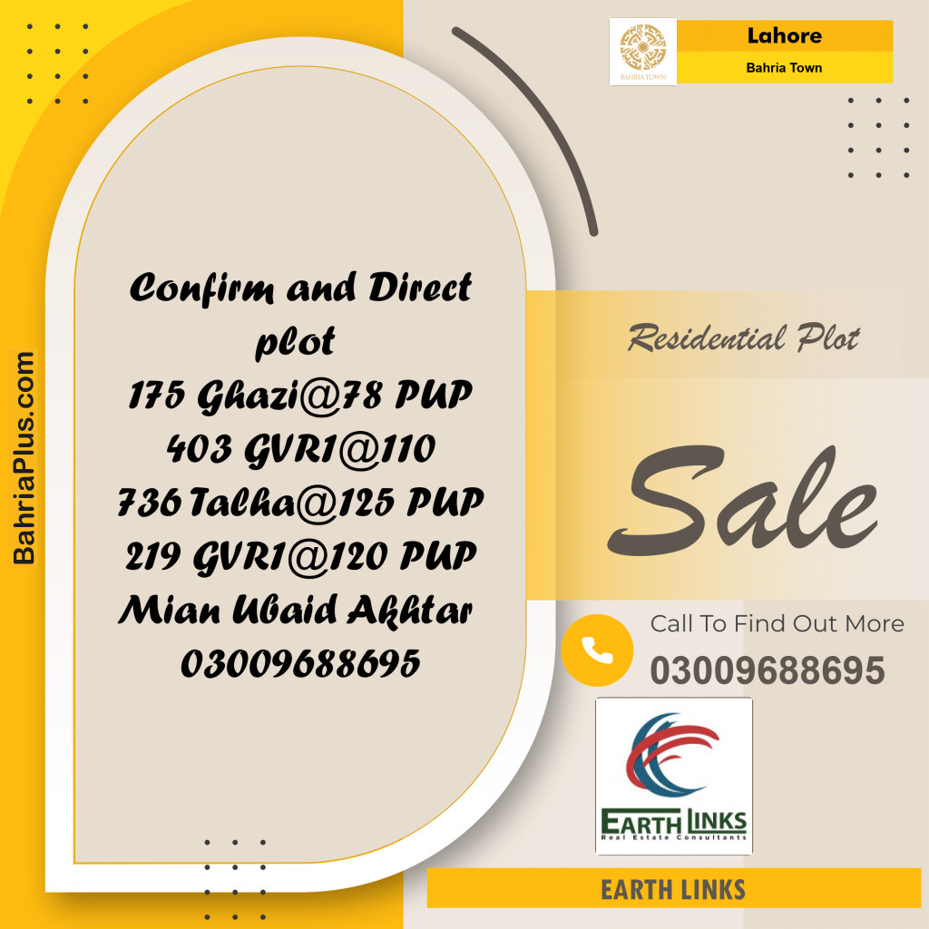Residential Plot for Sale in Sector F - Ghazi Block -  Bahria Town, Lahore - (BP-170020)