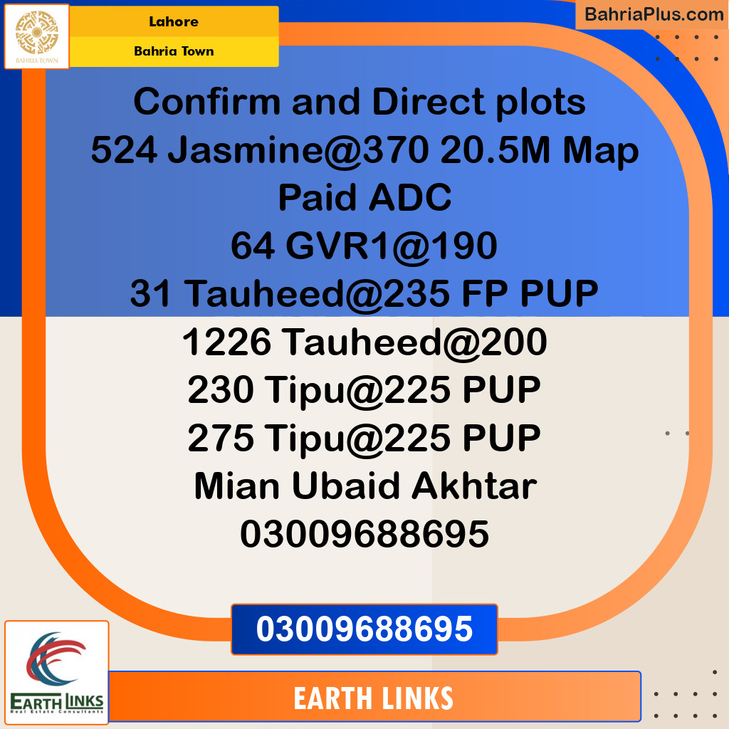 Residential Plot for Sale in Sector C - Jasmine Block -  Bahria Town, Lahore - (BP-170023)
