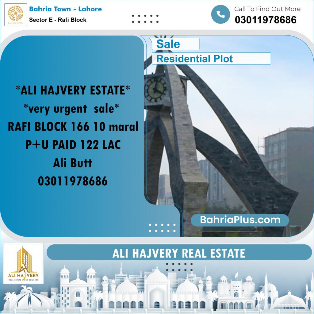 Residential Plot for Sale in Sector E - Rafi Block -  Bahria Town, Lahore - (BP-170032)