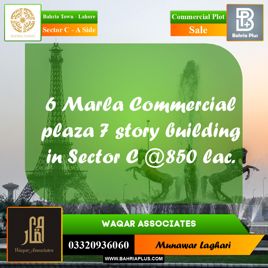 Commercial Plot for Sale in Sector C - A Side -  Bahria Town, Lahore - (BP-170049)