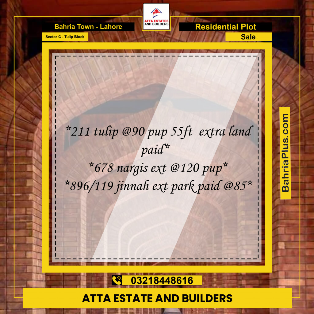 Residential Plot for Sale in Sector C - Tulip Block -  Bahria Town, Lahore - (BP-170078)