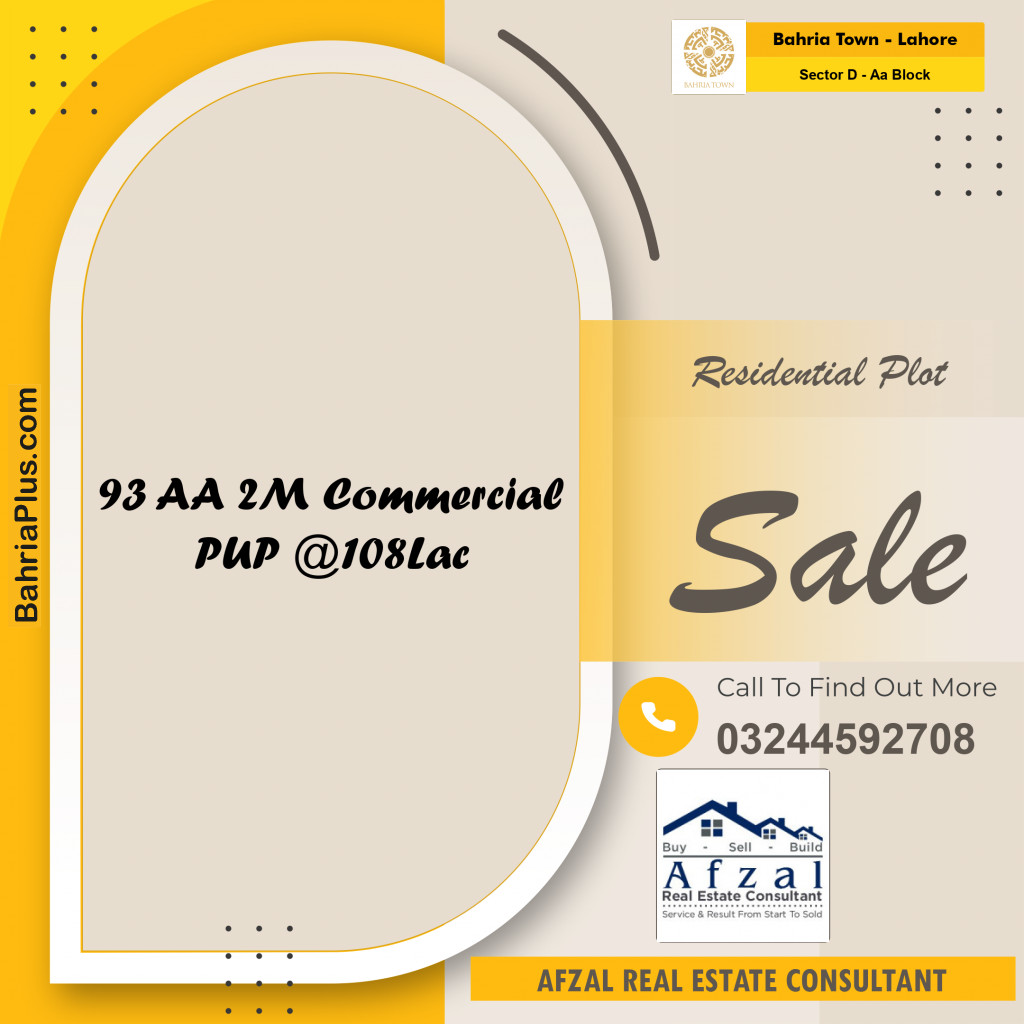 Residential Plot for Sale in Sector D - AA Block -  Bahria Town, Lahore - (BP-170090)