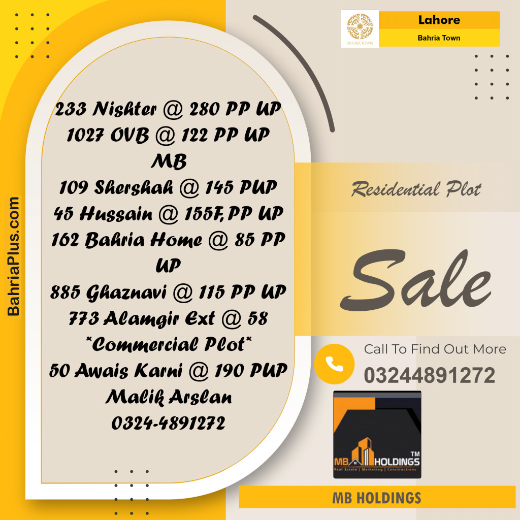Residential Plot for Sale in Sector E - Nishtar Block -  Bahria Town, Lahore - (BP-170113)