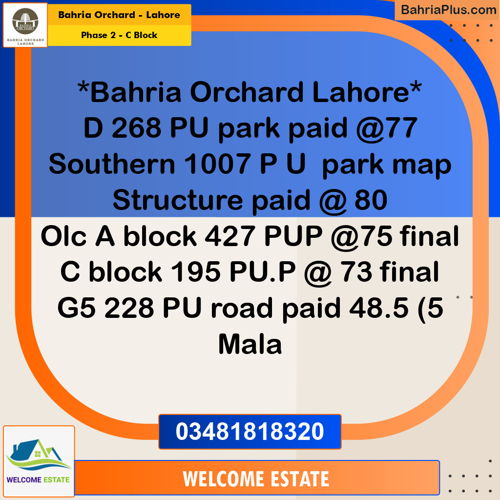 Residential Plot for Sale in Phase 2 - C Block -  Bahria Orchard, Lahore - (BP-170132)