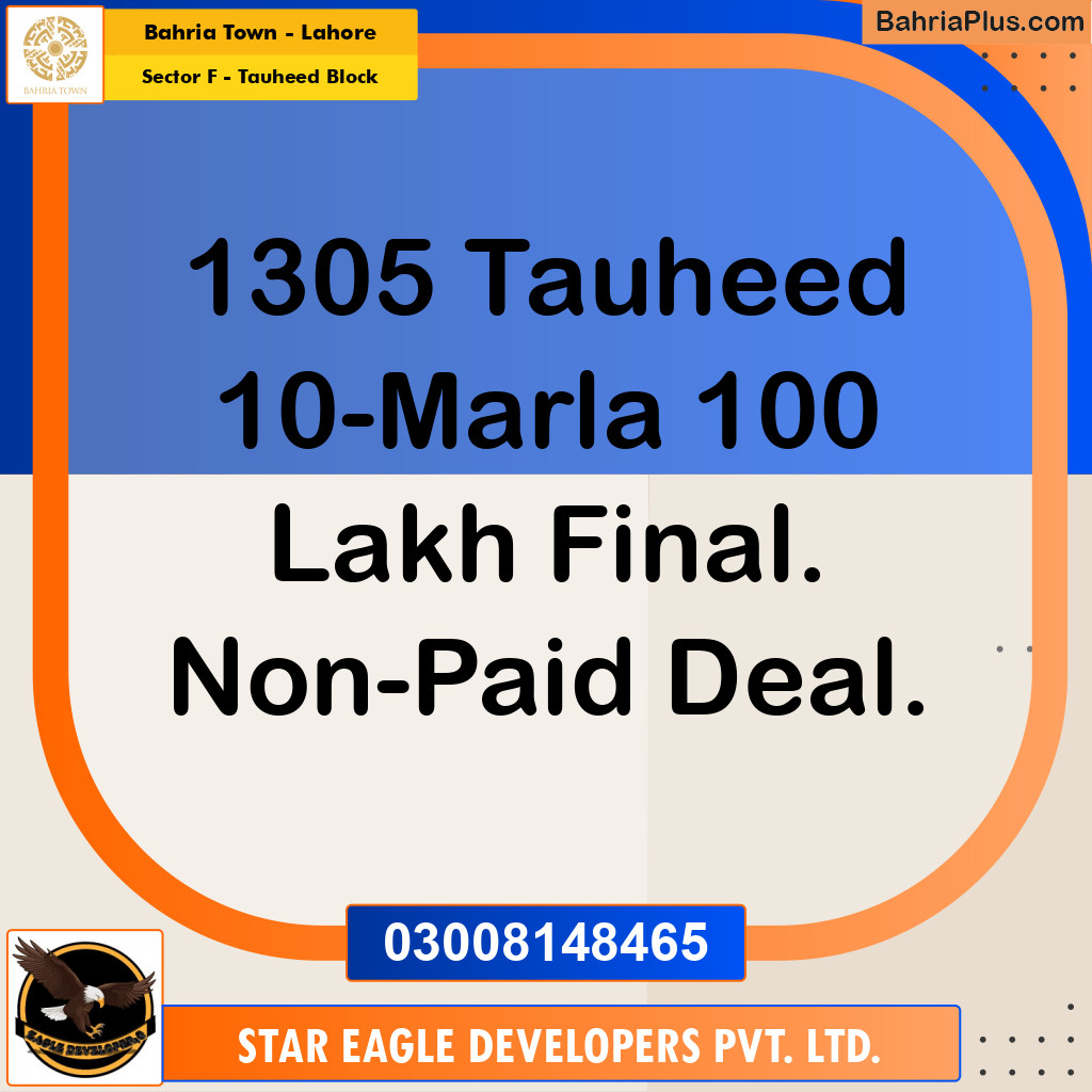 Residential Plot for Sale in Sector F - Tauheed Block -  Bahria Town, Lahore - (BP-170166)