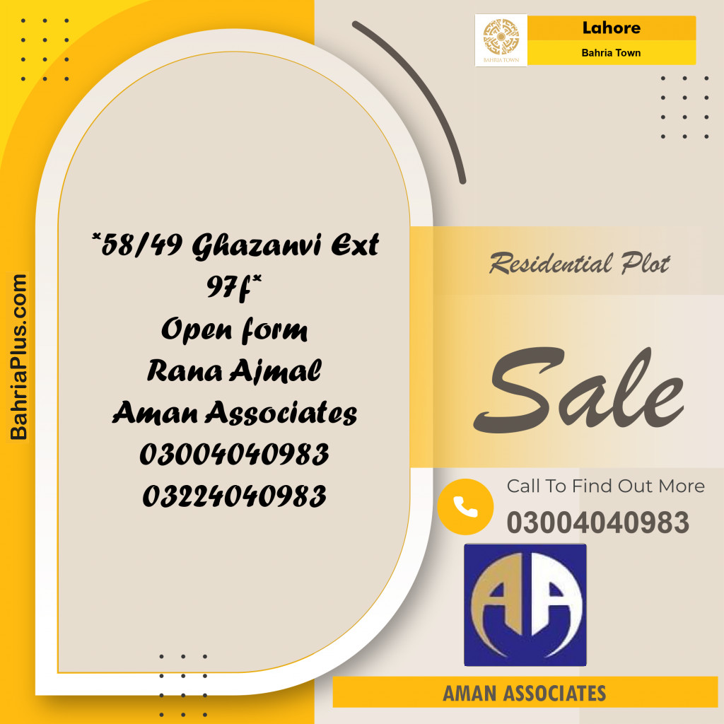 Residential Plot for Sale in Sector F - Ghaznavi Block -  Bahria Town, Lahore - (BP-170176)
