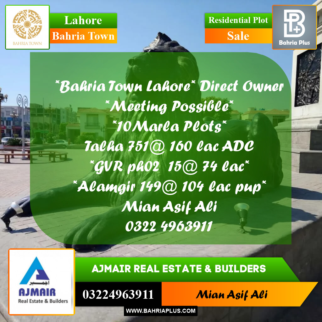 Residential Plot for Sale in Sector F - Talha Block -  Bahria Town, Lahore - (BP-170193)
