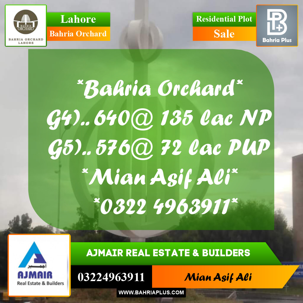 Residential Plot for Sale in Phase 4 - G4 Block -  Bahria Orchard, Lahore - (BP-170198)