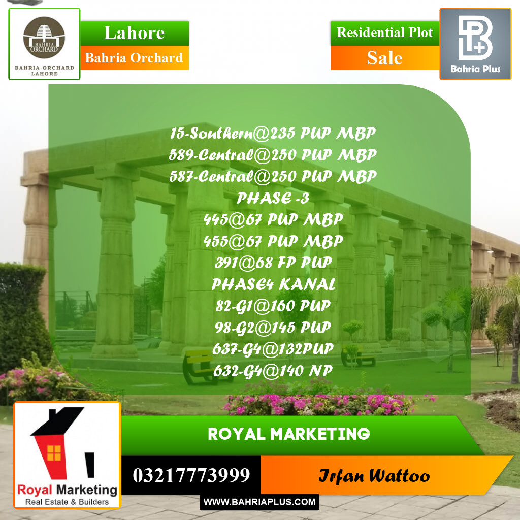 Residential Plot for Sale in Phase 1 - Southern District -  Bahria Orchard, Lahore - (BP-170237)