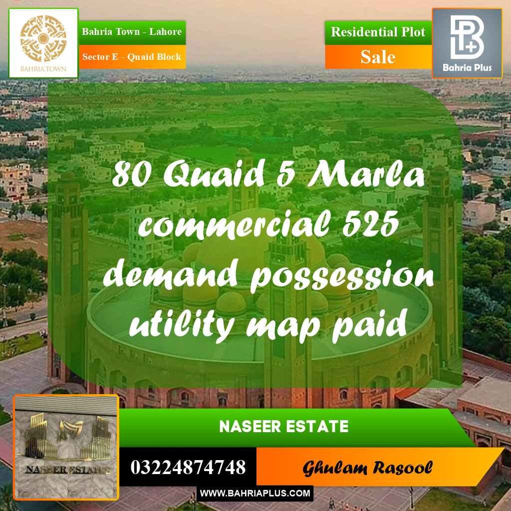 Residential Plot for Sale in Sector E - Quaid Block -  Bahria Town, Lahore - (BP-170252)