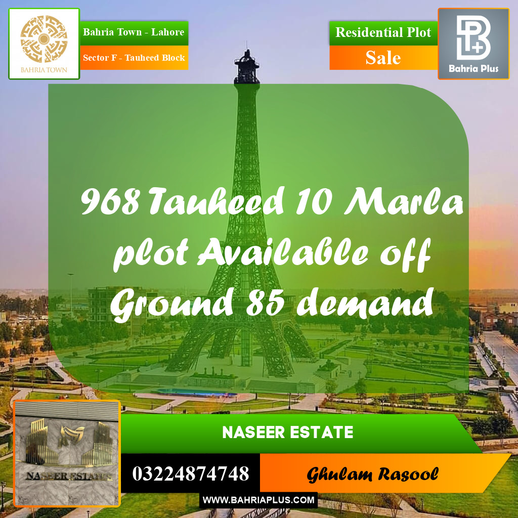 Residential Plot for Sale in Sector F - Tauheed Block -  Bahria Town, Lahore - (BP-170253)