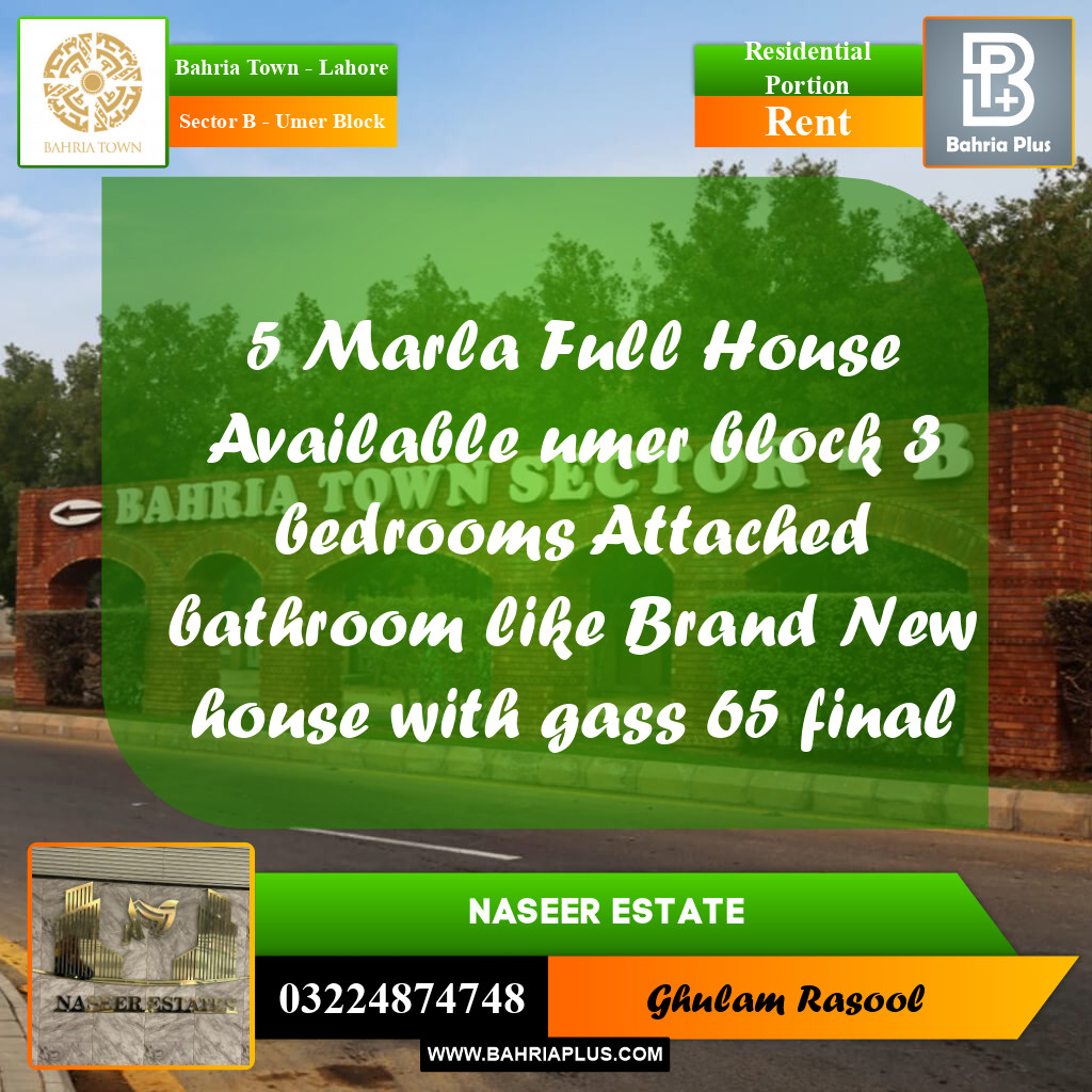 Residential Portion for Rent in Sector B - Umer Block -  Bahria Town, Lahore - (BP-170269)