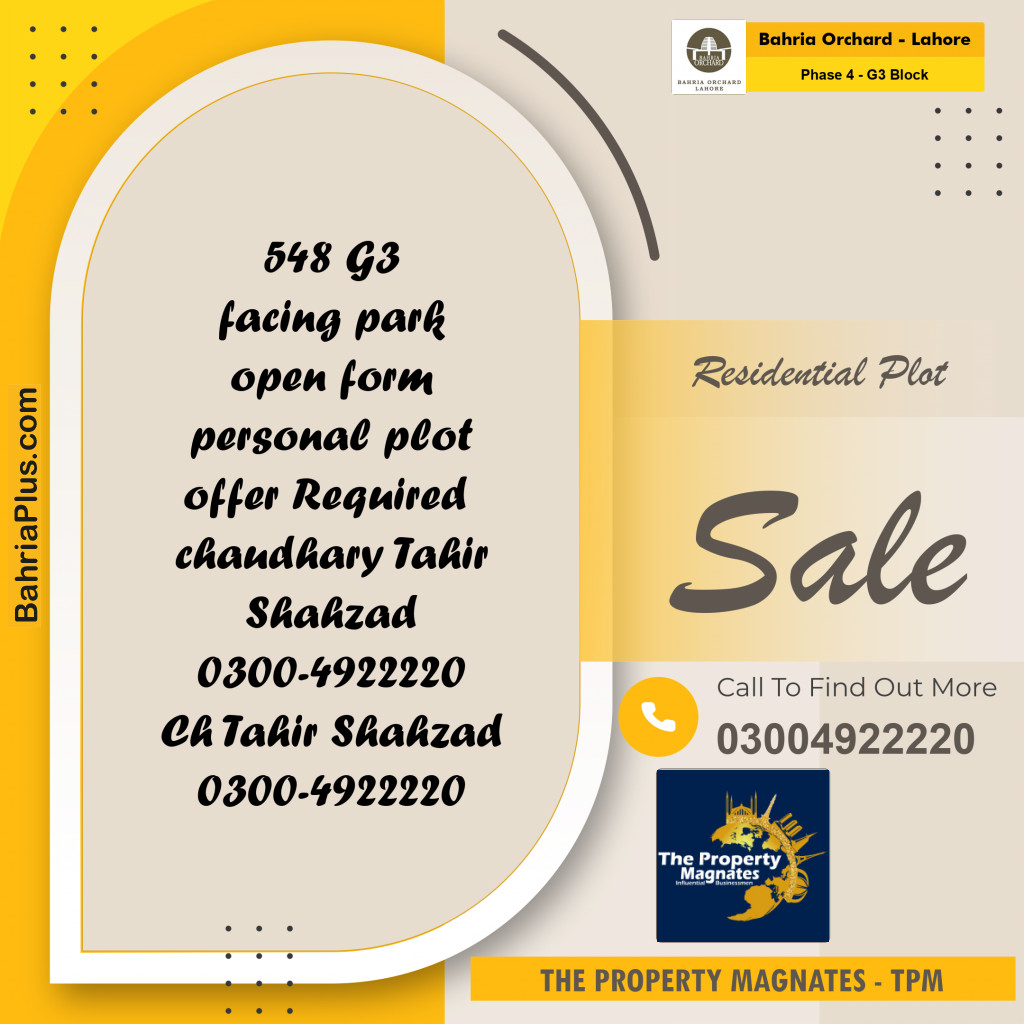 Residential Plot for Sale in Phase 4 - G3 Block -  Bahria Orchard, Lahore - (BP-170281)