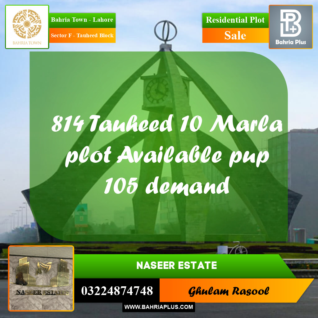 Residential Plot for Sale in Sector F - Tauheed Block -  Bahria Town, Lahore - (BP-170288)